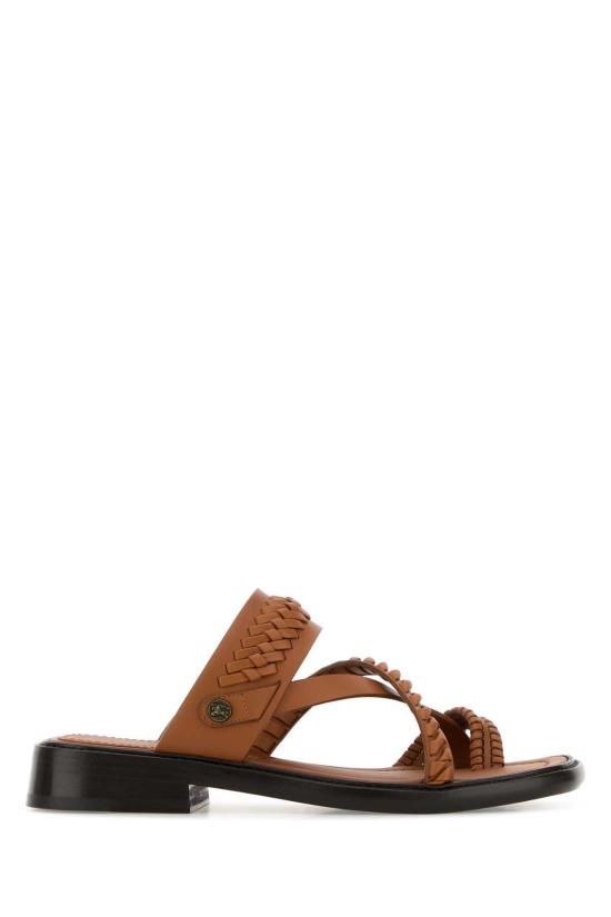  버버리 뮬/슬리퍼 가죽 끈 슬리퍼 카라멜