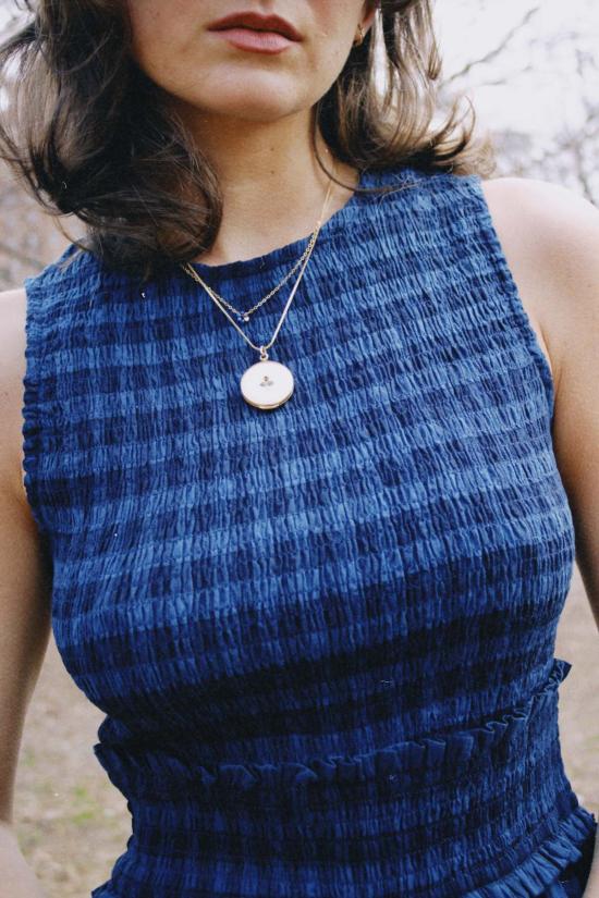  프렌치 롱 원피스 알마 깅엄 미디 드레스 블루 마린 - FRNCH