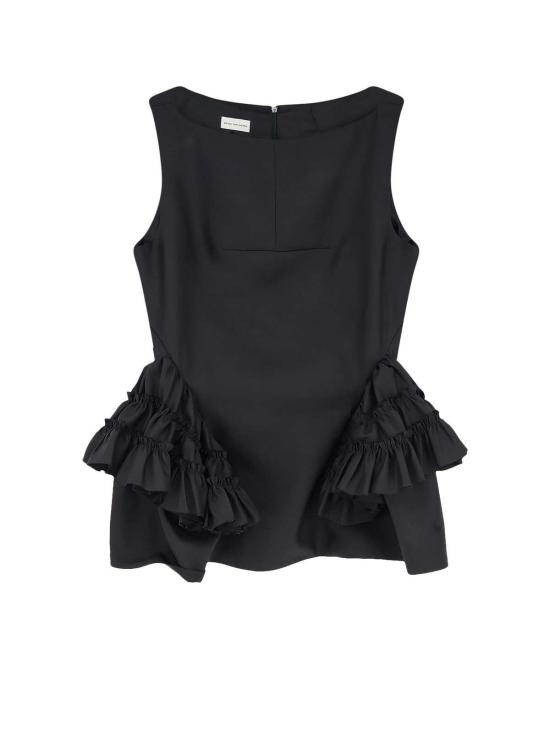  드리스 반 노튼 민소매 티셔츠 드리스 반 노텐 케이시 울 앤 실크 탑 블랙