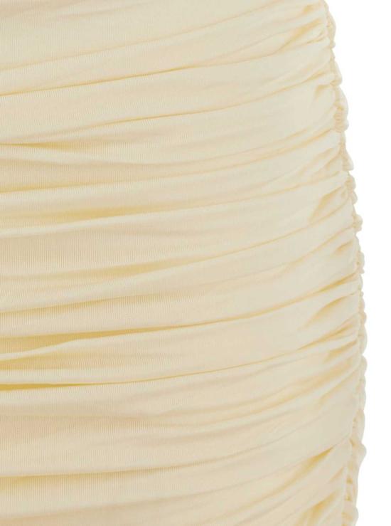  셀프 포트레이트 롱 원피스 드레이프 맥시 드레스 (V넥, 드레이프 디테일, 저지 옐로우) - SELF PORTRAIT