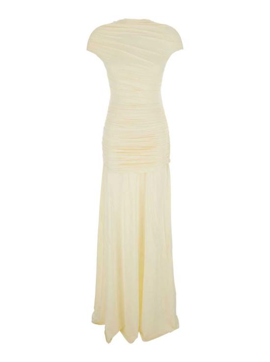  셀프 포트레이트 롱 원피스 드레이프 맥시 드레스 (V넥, 드레이프 디테일, 저지 옐로우)