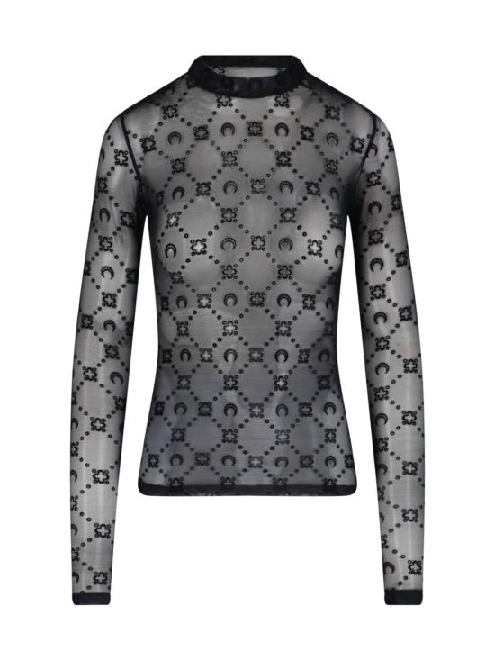  마린세르 긴팔 티셔츠 마린 세르 무노그램 메쉬 플록 탑 블랙