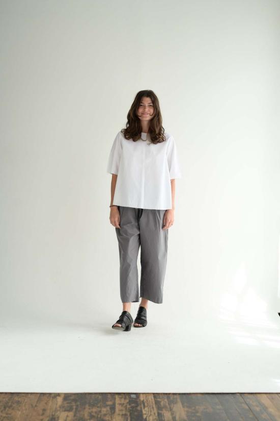  SCHA 블라우스 샤 V 백 팔꿈치 길이 소매 탑