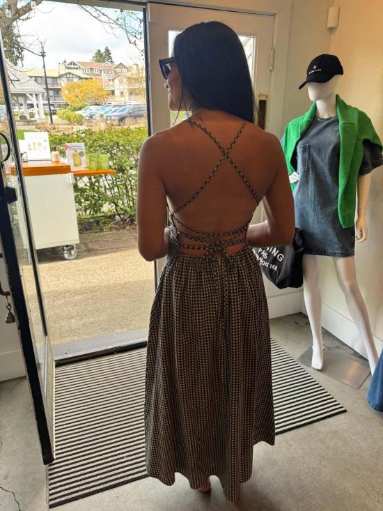  WAVEKELLY 숏 원피스 웨이브켈리 깅엄 타이백 미디 드레스 블랙 앤 화이트 깅엄 - OTHER BRANDS