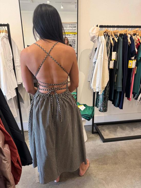  WAVEKELLY 숏 원피스 웨이브켈리 깅엄 타이백 미디 드레스 블랙 앤 화이트 깅엄 - OTHER BRANDS