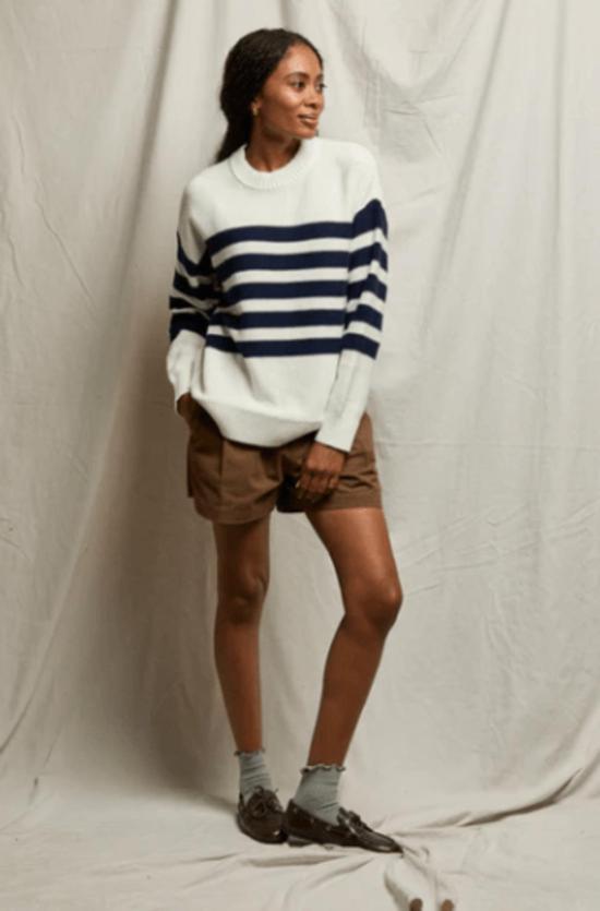  퍼펙트 화이트 티 스웨터 퍼펙트화이트티 진저 코튼 크루 스트라이프 슬라우치  네이비/슈가 스트라이프 - PERFECT WHITE TEE