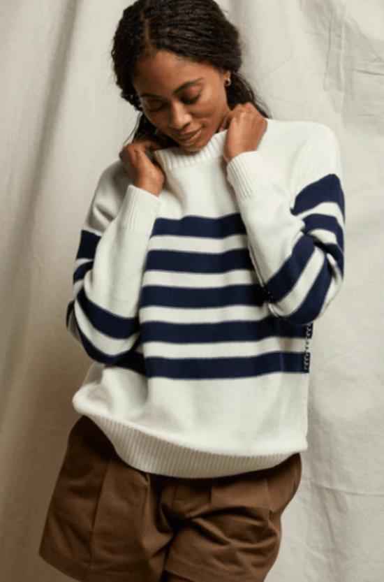  퍼펙트 화이트 티 스웨터 퍼펙트화이트티 진저 코튼 크루 스트라이프 슬라우치  네이비/슈가 스트라이프 - PERFECT WHITE TEE