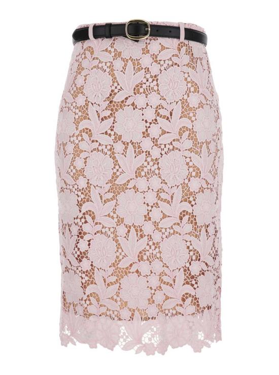  셀프 포트레이트 미디 스커트 핑크 레이스 드레스