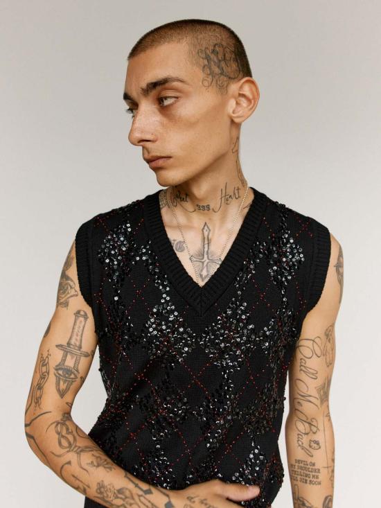  어니스트 더블유 베이커 니트 베스트 어니스트 W. 베이커 울 핸드메이드 아가일 - ERNEST W. BAKER