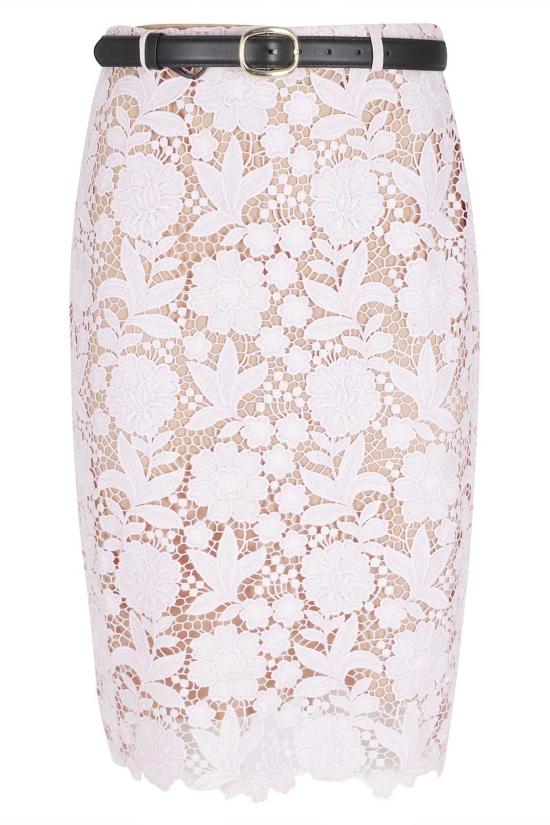  셀프 포트레이트 미디 스커트 레이스 미디 스커트 핑크