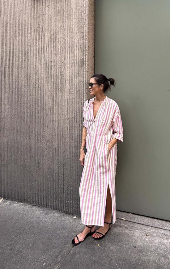  투 롱 원피스 시크 스트라이프 롱 카프탄