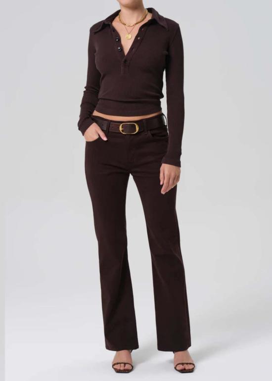  시티즌 오브 휴머니티 긴팔 티셔츠 60년대 스타일 긴팔 폴로 초콜릿 - CITIZEN OF HUMANITY