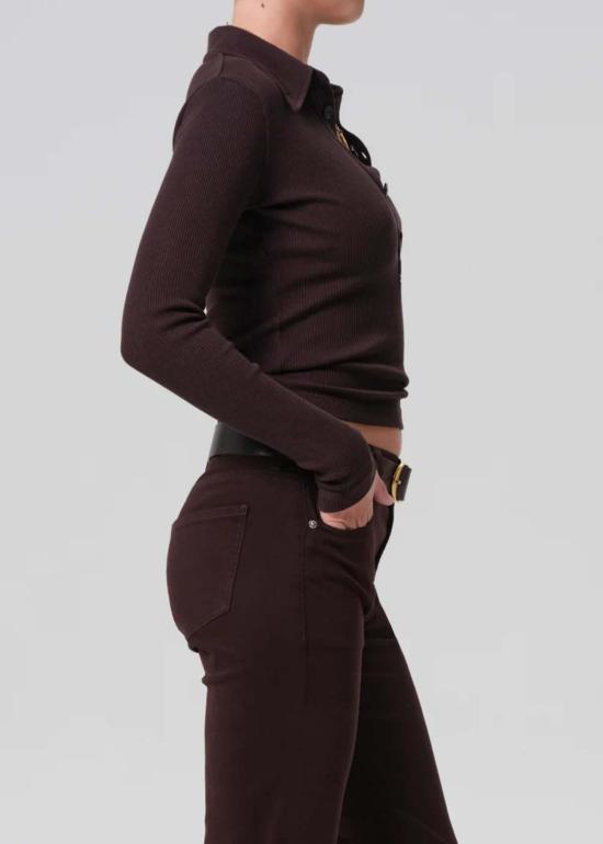  시티즌 오브 휴머니티 긴팔 티셔츠 60년대 스타일 긴팔 폴로 초콜릿 - CITIZEN OF HUMANITY