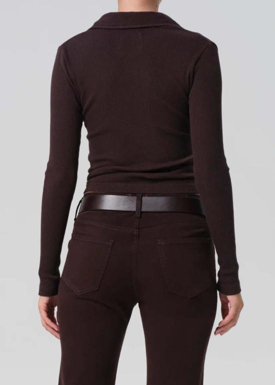  시티즌 오브 휴머니티 긴팔 티셔츠 60년대 스타일 긴팔 폴로 초콜릿 - CITIZEN OF HUMANITY