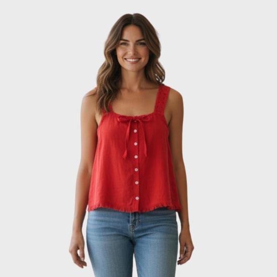  파허티 민소매 티셔츠 파헤티 써니 탑 포피 레드 - FAHERTY