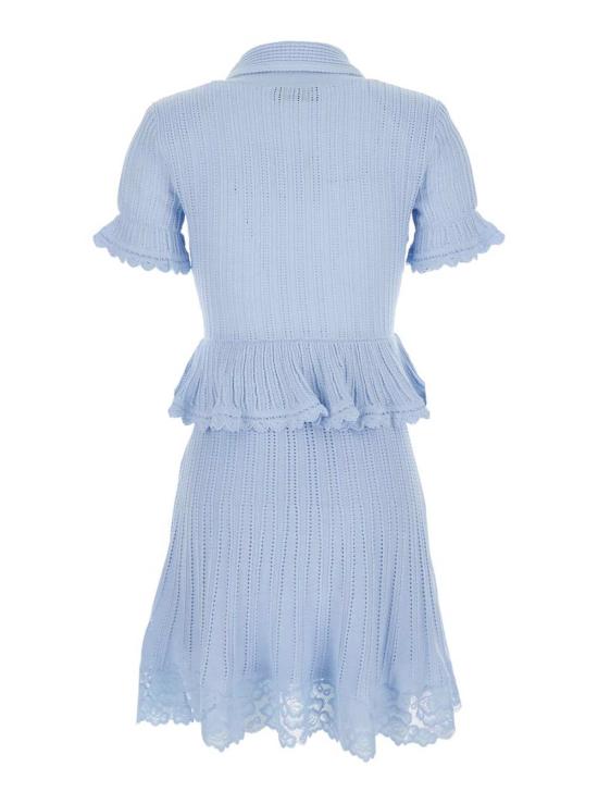  셀프 포트레이트 숏 원피스 블루 포인트엘 페플럼 니트 드레스 블루 - SELF PORTRAIT