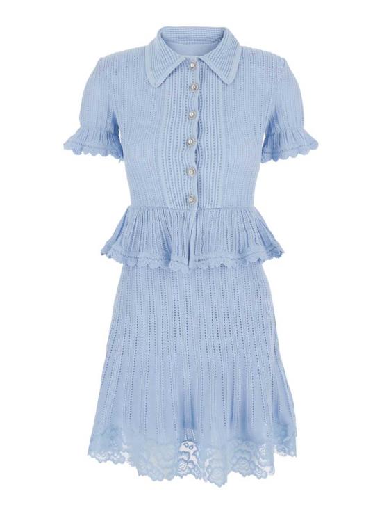  셀프 포트레이트 숏 원피스 블루 포인트엘 페플럼 니트 드레스 블루