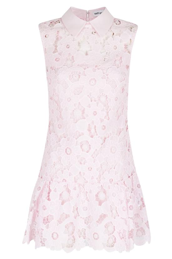  셀프 포트레이트 숏 원피스 레이스 칼라 미니 드레스 핑크