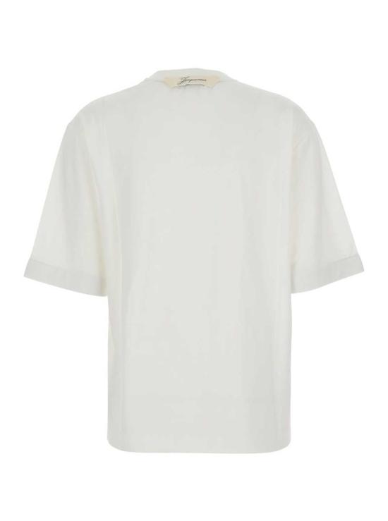 자크뮈스 반팔 티셔츠 르 티셔츠 벤타두 크루넥 티셔츠 (뒷면에 그로스그레인 로고 포함, 화이트) - JACQUEMUS