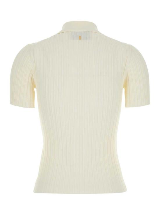  아미 폴로 티셔츠 알렉상드르 마티우시 골지 니트 비스코스 혼방 폴로 셔츠 화이트 - AMI