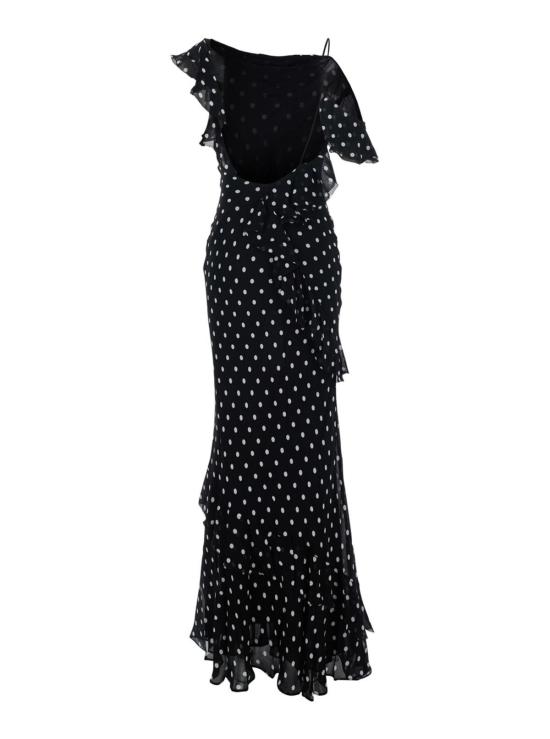  셀프 포트레이트 롱 원피스 롱 도트 무늬 브이넥 드레스 블랙 - SELF PORTRAIT