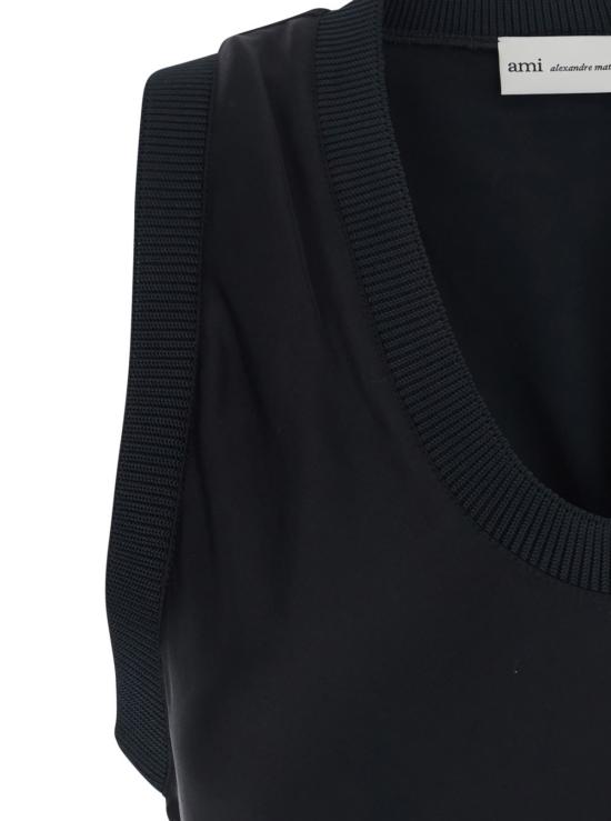  아미 롱 원피스 알렉상드르 마티우시 라운드넥 비스코스 소재 블랙 롱 드레스 (골지 디테일) - AMI