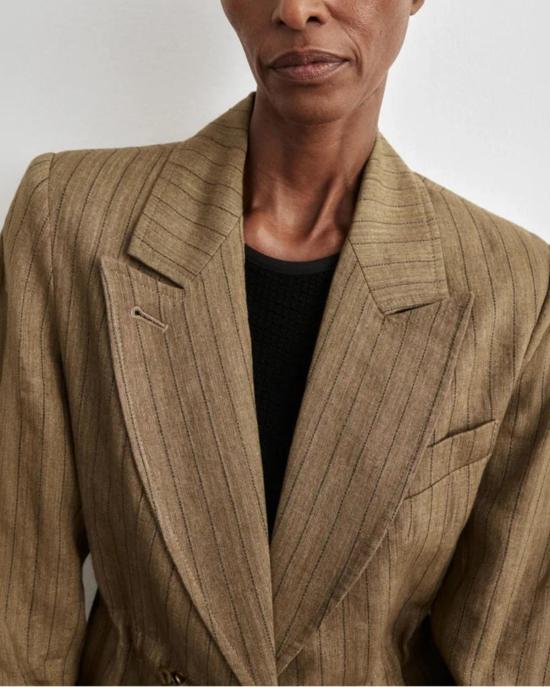  스미스 수트 자켓 드로코드 블레이저 티크 핀스트라이프 - SMYTHE