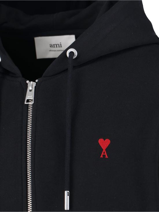  아미 긴팔 티셔츠 알렉상드르 마티우시 로고 후드티 블랙 - AMI