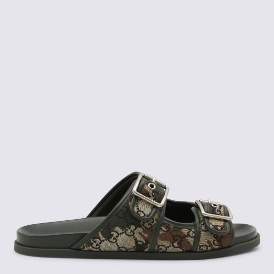  구찌 샌들 가죽  블랙 & 베이지