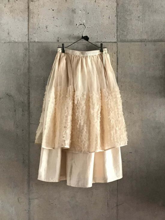  Bunon 미디 스커트 부논 자수 레이어드 스커트