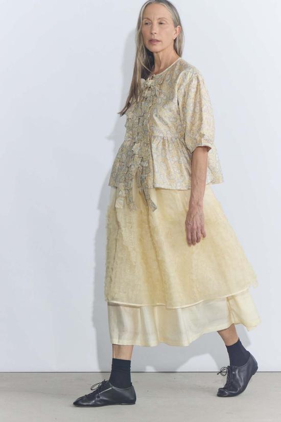  Bunon 롱 스커트 부논 자수 레이어드 스커트