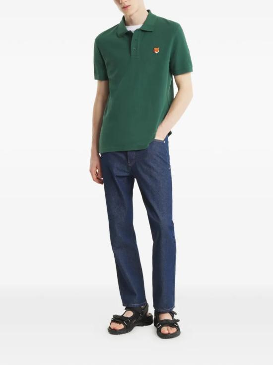 26SS 메종키츠네 폭스 헤드 레귤러 폴로 티셔츠 PM00209KP0002 P399 BOTTLLE GREEN - MAISON KITSUNE