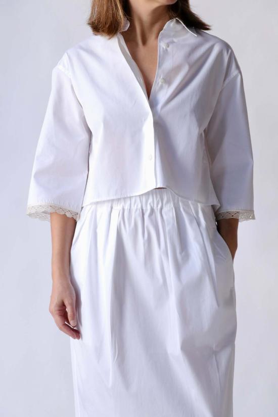  마리아 맥마누스 셔츠 크롭 레이스 반팔 셔츠 - MARIA MCMANUS