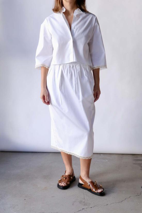  마리아 맥마누스 셔츠 크롭 레이스 반팔 셔츠 - MARIA MCMANUS