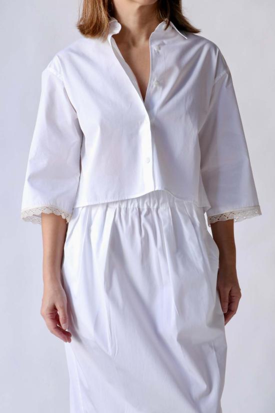  마리아 맥마누스 셔츠 크롭 레이스 반팔 셔츠