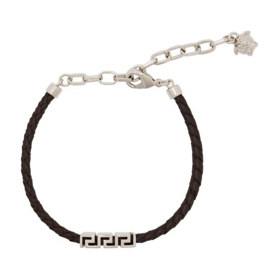 26SS 베르사체 그레카 레더 브레이슬릿 1022792 1A00637 1NB2P silver
