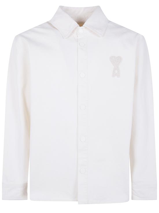 26SS 아미 톤온톤 로고 코튼 니트 오버셔츠 UJK897 DE0126 136 WHITE CREAM - AMI