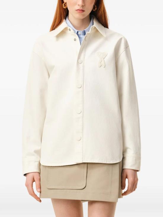 26SS 아미 톤온톤 로고 코튼 니트 오버셔츠 UJK897 DE0126 136 WHITE CREAM - AMI