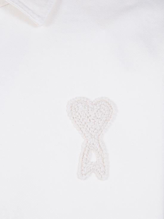 26SS 아미 톤온톤 로고 코튼 니트 오버셔츠 UJK897 DE0126 136 WHITE CREAM - AMI
