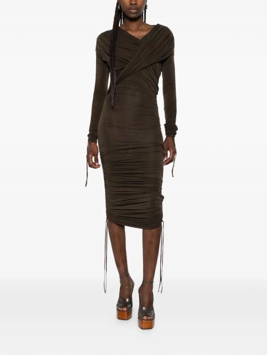 26SS 발망 미디 원피스 GF0R9424JJ77 8DV WARM BROWN - BALMAIN