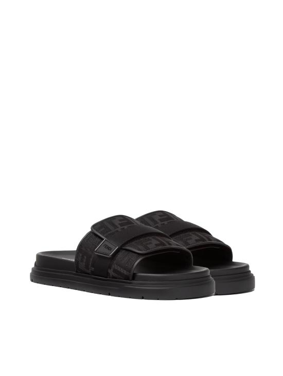26SS 펜디 레더 FF 나일론 청키 슬라이드 7X1850 AOMFF0ABB Black - FENDI
