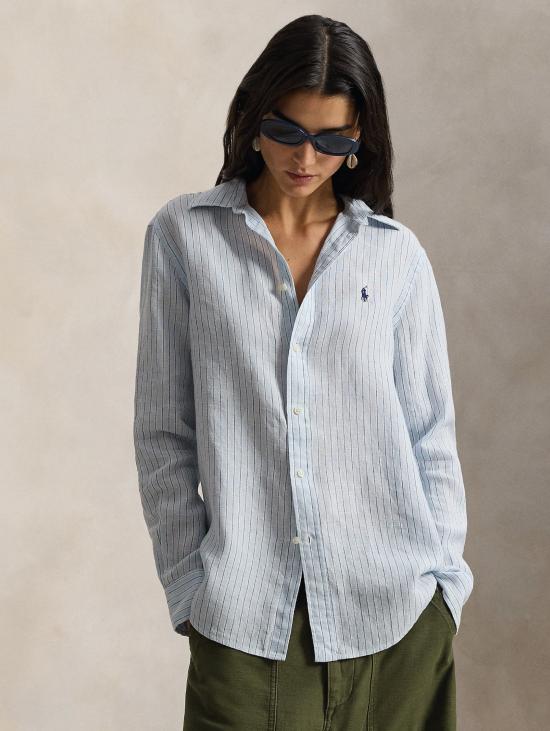 26SS 랄프 로렌 셔츠 Lino Classic Fit Blu/Celeste 소재의 Camicia a Righe