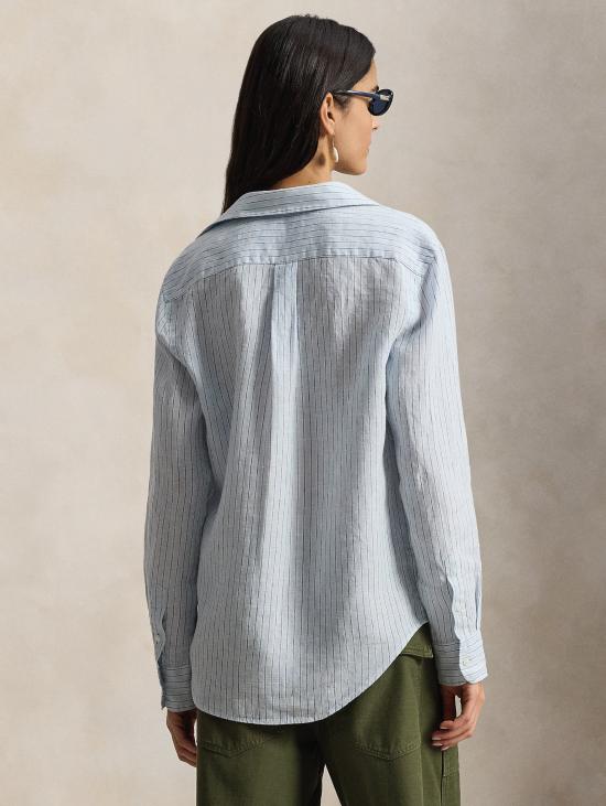 26SS 랄프 로렌 셔츠 Lino Classic Fit Blu/Celeste 소재의 Camicia a Righe - RALPH LAUREN