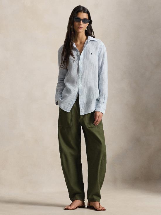 26SS 랄프 로렌 셔츠 Lino Classic Fit Blu/Celeste 소재의 Camicia a Righe - RALPH LAUREN