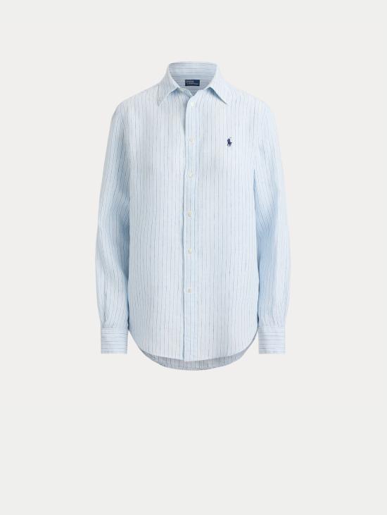 26SS 랄프 로렌 셔츠 Lino Classic Fit Blu/Celeste 소재의 Camicia a Righe - RALPH LAUREN