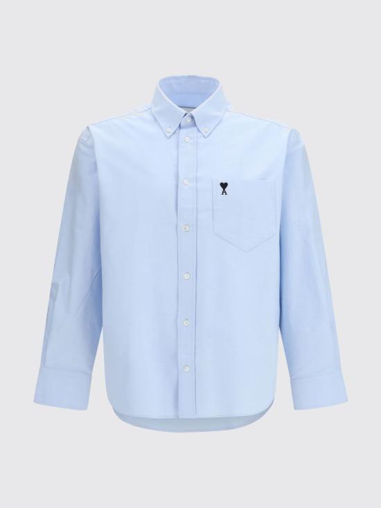 26SS 아미 스몰 하트 로고 박시 자수 셔츠 HSH822CO0031 450 Sky - AMI