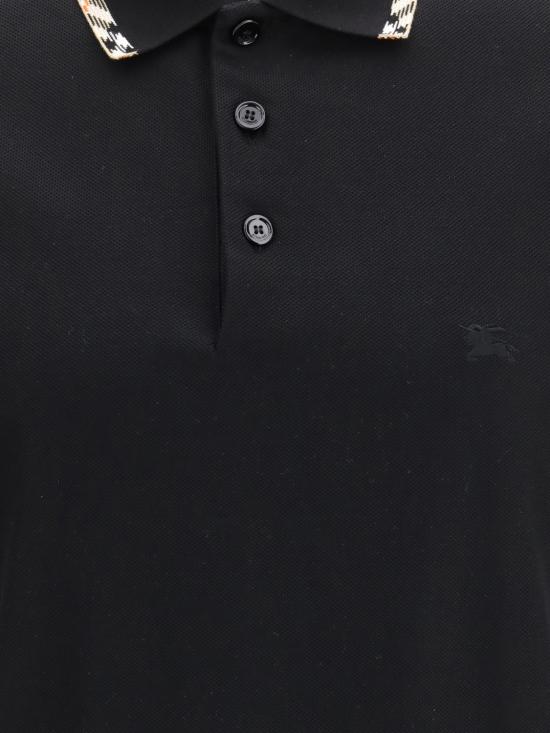 26SS 버버리 체크 트리밍 코튼 폴로셔츠 8126949 Black - BURBERRY