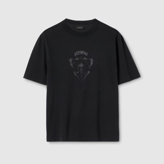 26SS 구찌 데보레 디테일 코튼 저지 티셔츠 864625XJHTY 1000 BLACK