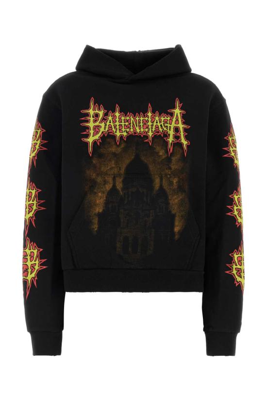 26SS 발렌시아가 후드 티셔츠 851238TUVL2 1000 BLACK