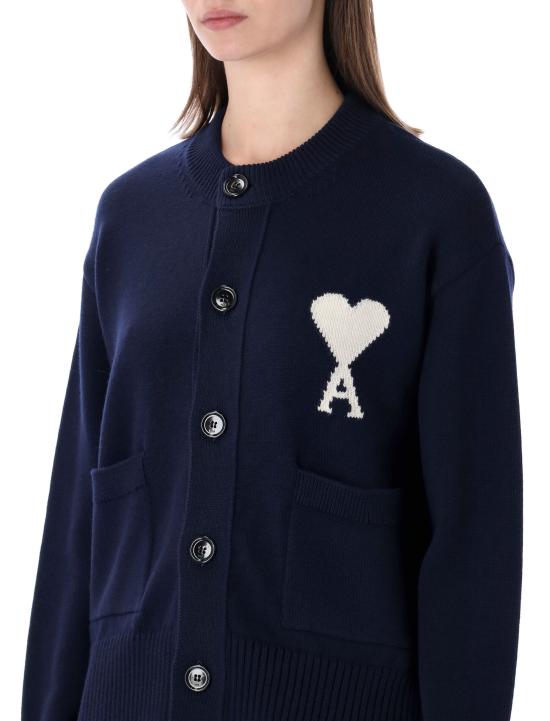  아미 ADC 울 크루넥 하트 가디건 UKC381 KN0156 A116 Blue - AMI